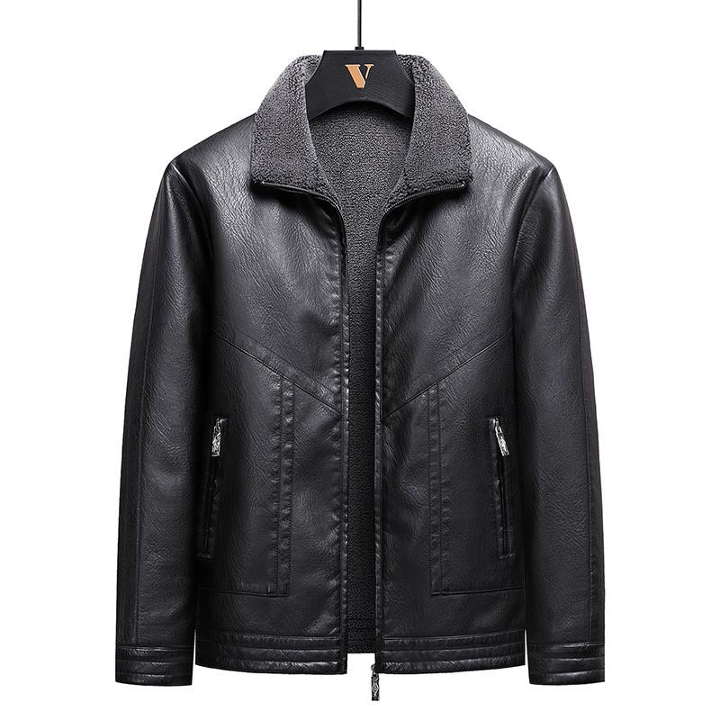 Herren Elegante Kunstlederjacke mit hohem Kragen Shop Nory