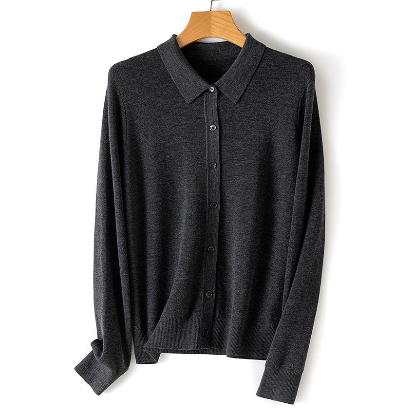 Damen Feiner Knopfcardigan mit Hemdkragen und feinem Feinstrick Shop Nory