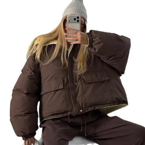 Damen Kurze Oversize Steppjacke mit hohem Kragen und wattierter Fütterung Shop Nory