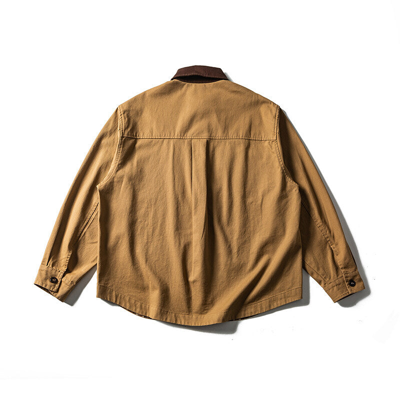 Unisex Oversize Hemdjacke mit Kontrastkragen und kariertem Innenfutter Shop Nory