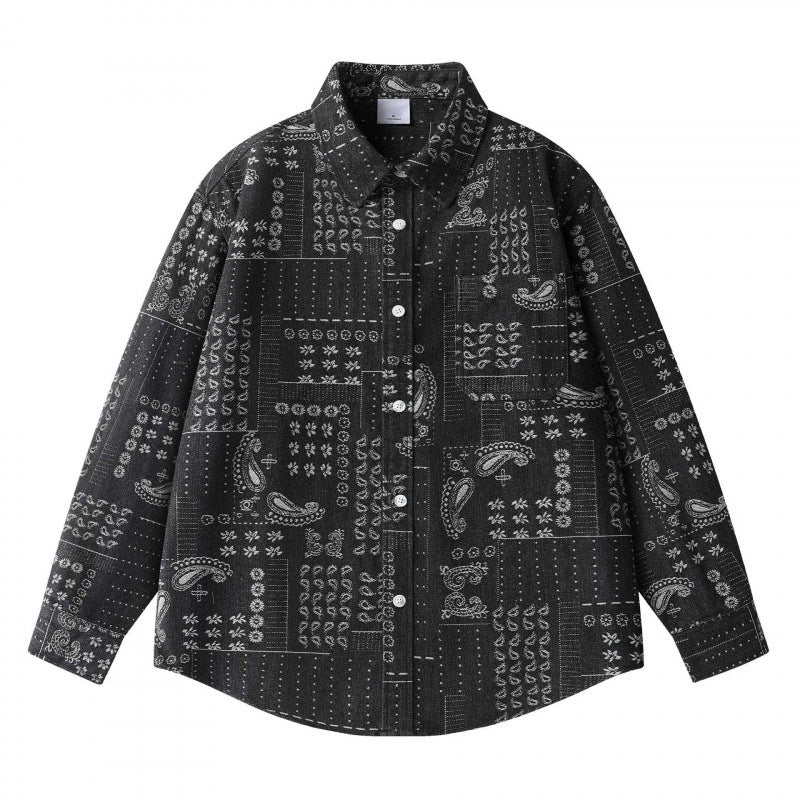 Unisex Kastenförmiges Paisley‑Patchwork Overshirt aus Baumwollmischung mit Hemdkragen und aufgesetzter Brusttasche Shop Nory