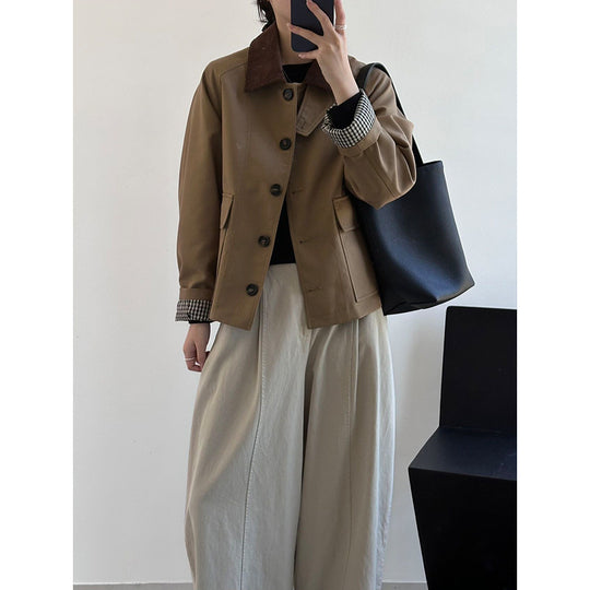Damen Boxy Übergangsjacke mit Cordkragen und großen Pattentaschen Shop Nory