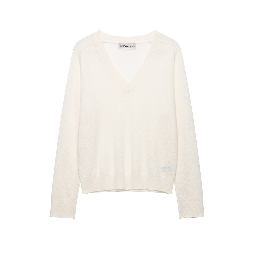 Damen Leichter V‑Ausschnitt Feinstrickpullover mit geripptem Saum Shop Nory