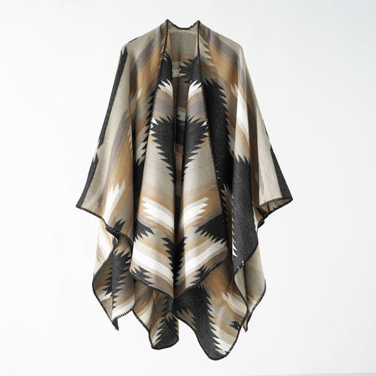 Damen Gewebter Azteken‑Poncho im Oversize‑Überwurf mit Zierkettelnaht Shop Nory