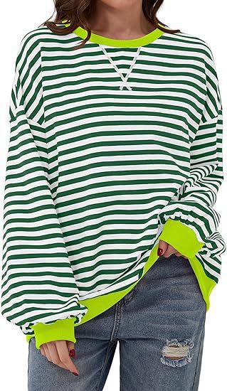 Damen Lässiges Oversize-Streifen-Sweatshirt mit Raglanärmeln und Kontrastbündchen Shop Nory