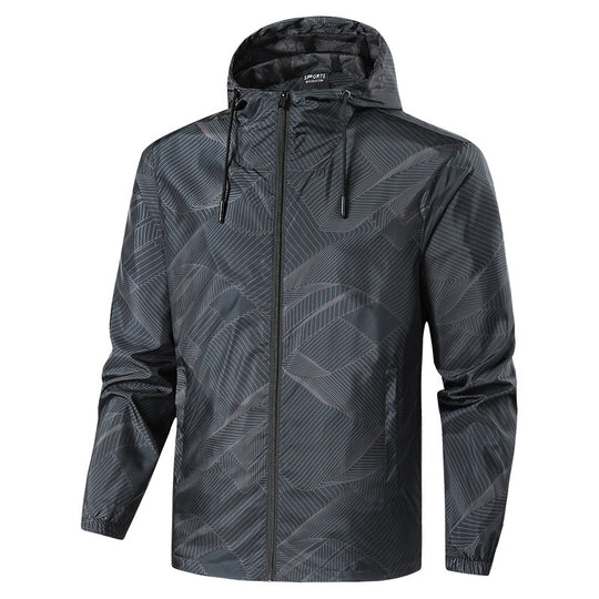 Herren Leichte Kapuzen-Windbreakerjacke mit grafischem Allover-Print und Packfunktion Shop Nory