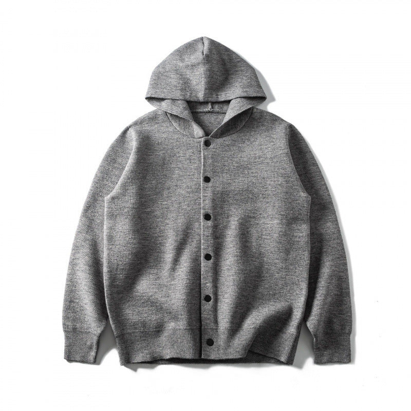 Unisex Kapuzen-Strickcardigan mit durchgehender Knopfleiste und gerippten Abschlüssen Shop Nory