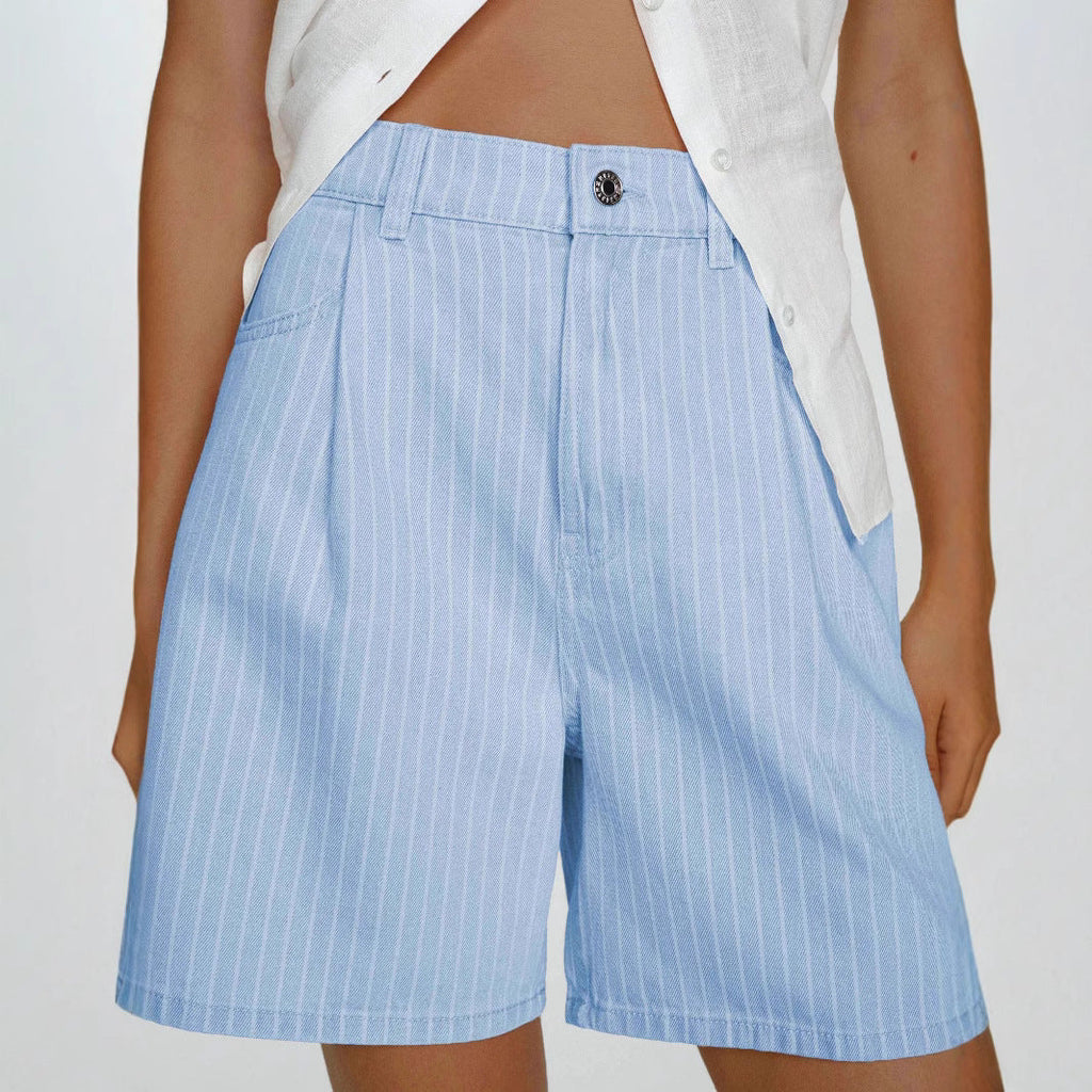 Damen Hoch taillierte Stoff-Shorts im modischen Streifen-Design