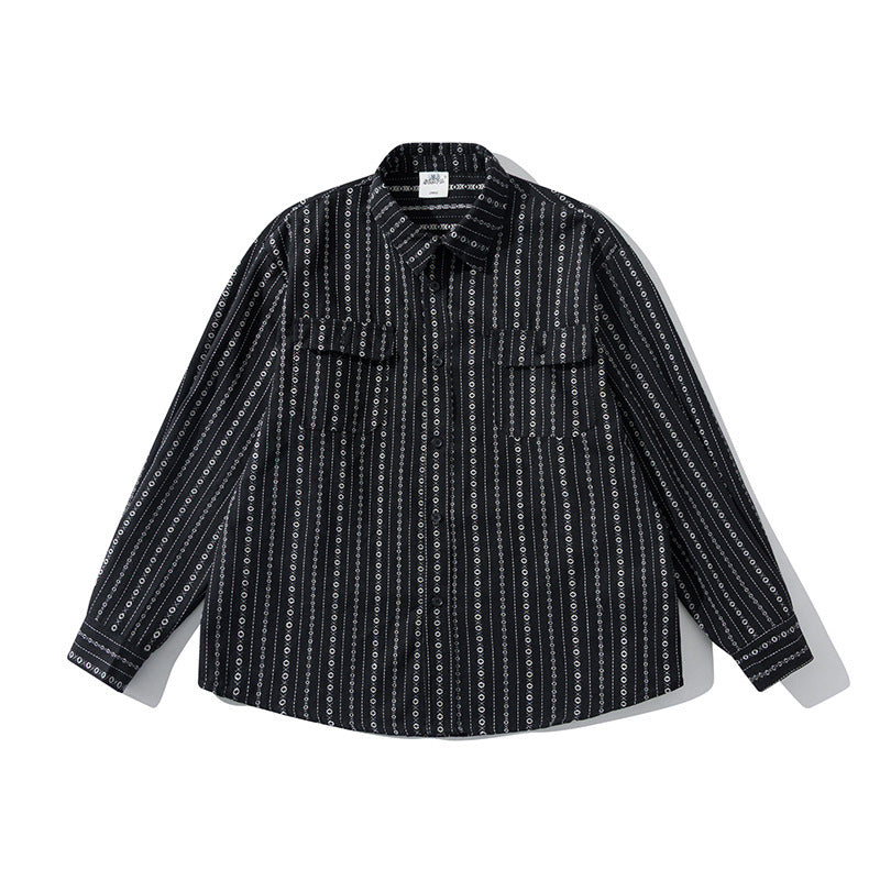 Herren Lockeres Hemd im Overshirt-Stil mit grafischem Streifenmuster und Brusttaschen Shop Nory
