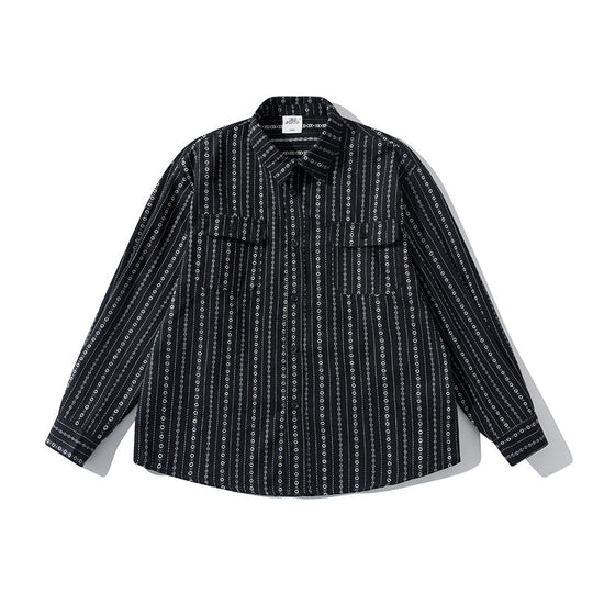Herren Lockeres Hemd im Overshirt-Stil mit grafischem Streifenmuster und Brusttaschen Shop Nory