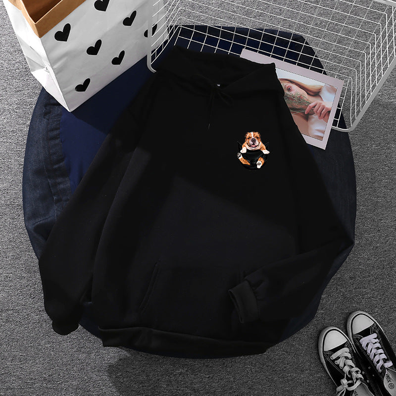 Unisex nan Kapuzenpullover mit Bulldoggen-Taschenpatch, oversized Schnitt und angerauter Fleece-Innenseite Shop Nory