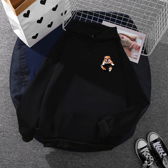 Unisex nan Kapuzenpullover mit Bulldoggen-Taschenpatch, oversized Schnitt und angerauter Fleece-Innenseite Shop Nory
