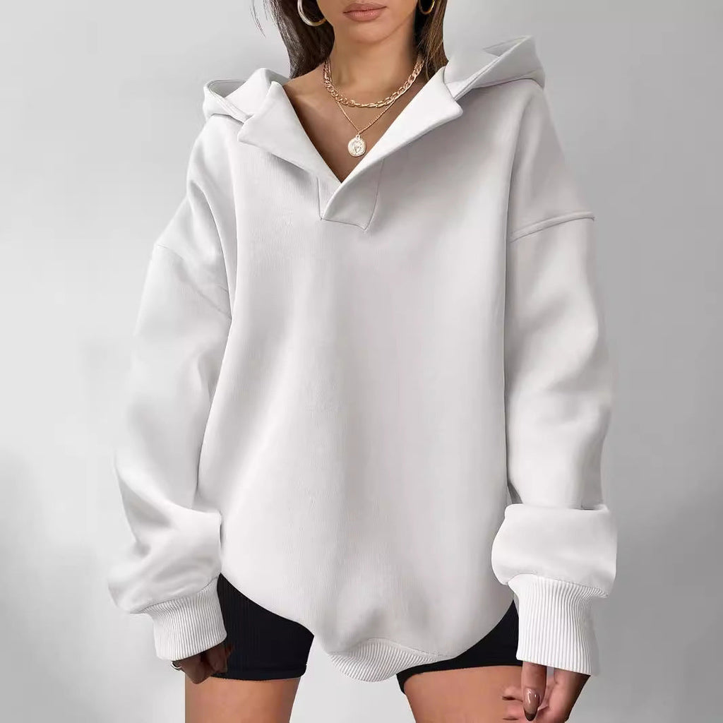 Damen Oversized Hoodie mit kurzem Kragen und praktischen Seitentaschen
