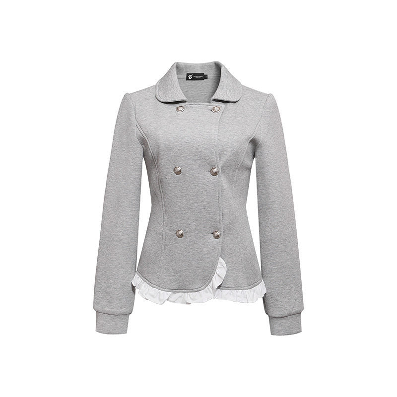 Damen Taillierte Sweatjacke im Peplum‑Stil mit Doppelreihe und Volantbesatz Shop Nory