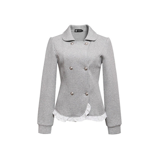 Damen Taillierte Sweatjacke im Peplum‑Stil mit Doppelreihe und Volantbesatz Shop Nory