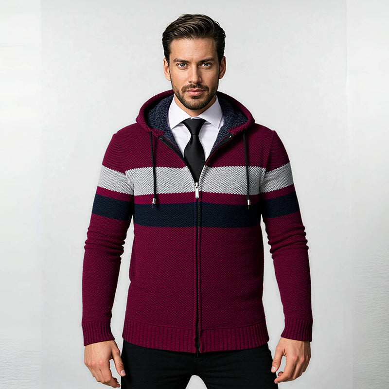 Herren Strukturiertes Kapuzencardigan mit Kontraststreifen und durchgehendem Reißverschluss Shop Nory