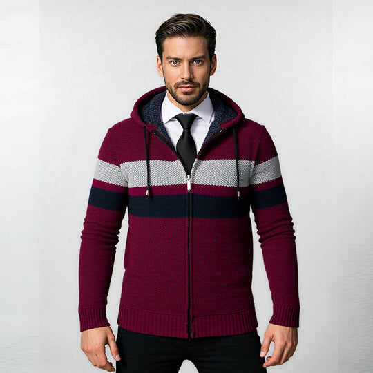 Herren Strukturiertes Kapuzencardigan mit Kontraststreifen und durchgehendem Reißverschluss Shop Nory