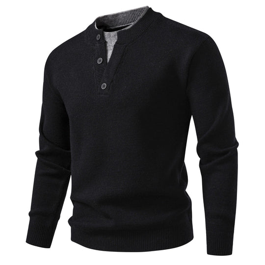 Herren Feinstrick-Henley-Pullover mit kurzer Knopfleiste und geripptem Stehkragen Shop Nory