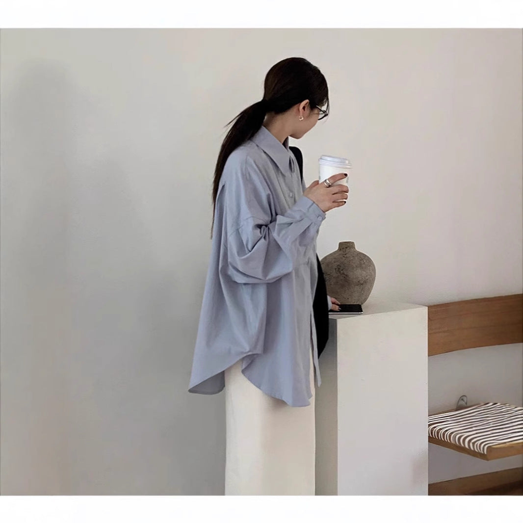Damen Lockeres Oversize-Hemd mit Stehkragen, verlängertem Rückenteil und überschnittenen Ärmeln Shop Nory