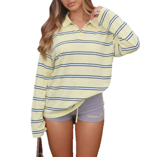 Damen Oversize-Poloshirt im Streifenlook mit langen Ärmeln Shop Nory