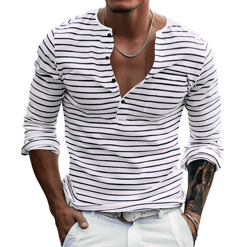 Herren Langarmshirt mit gestreiftem Design und Knopfleiste