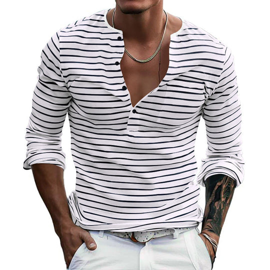 Herren Langarmshirt mit gestreiftem Design und Knopfleiste
