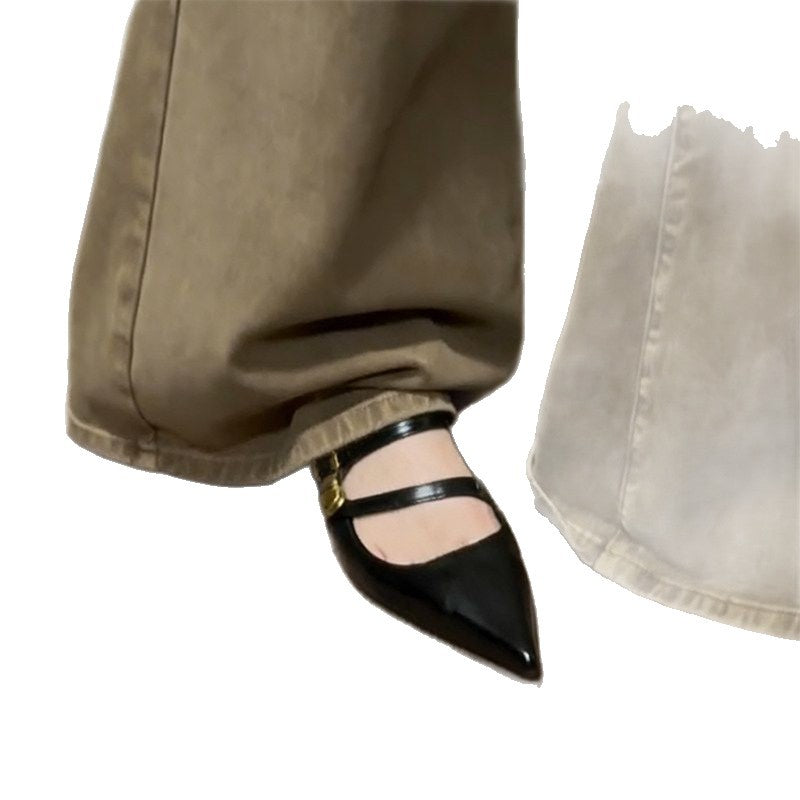 Damen Spitz zulaufende Kitten‑Heel Mules mit doppeltem Riemen und goldener Zierschnalle Shop Nory