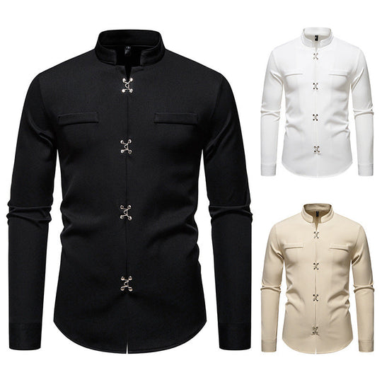 Herren Hemd mit asiatischem Knopfdesign Shopnory