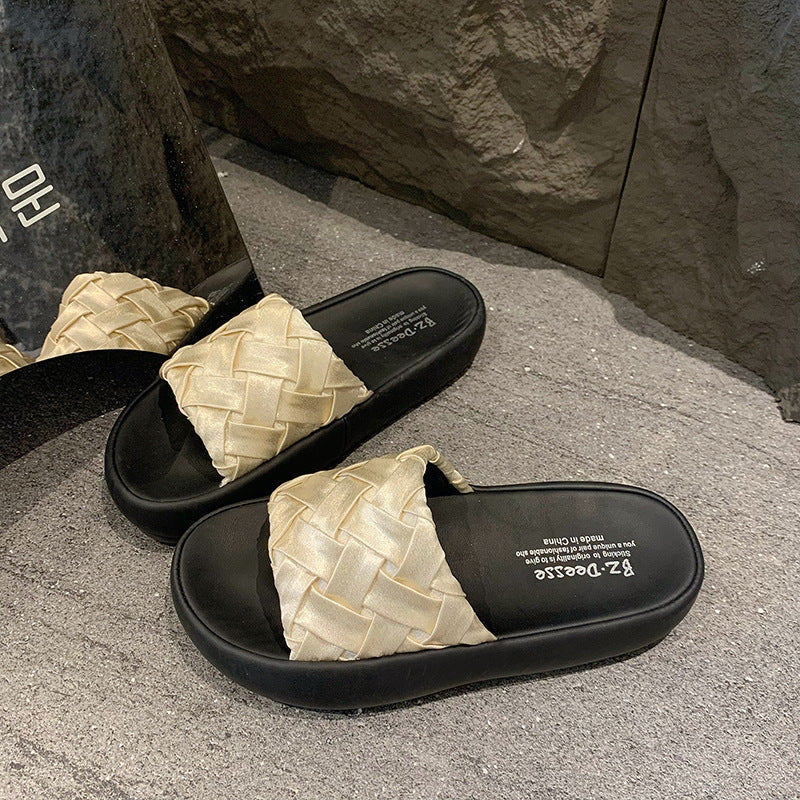 Damen elegante Clogs mit geflochtenem Obermaterial und rutschfester Sohle