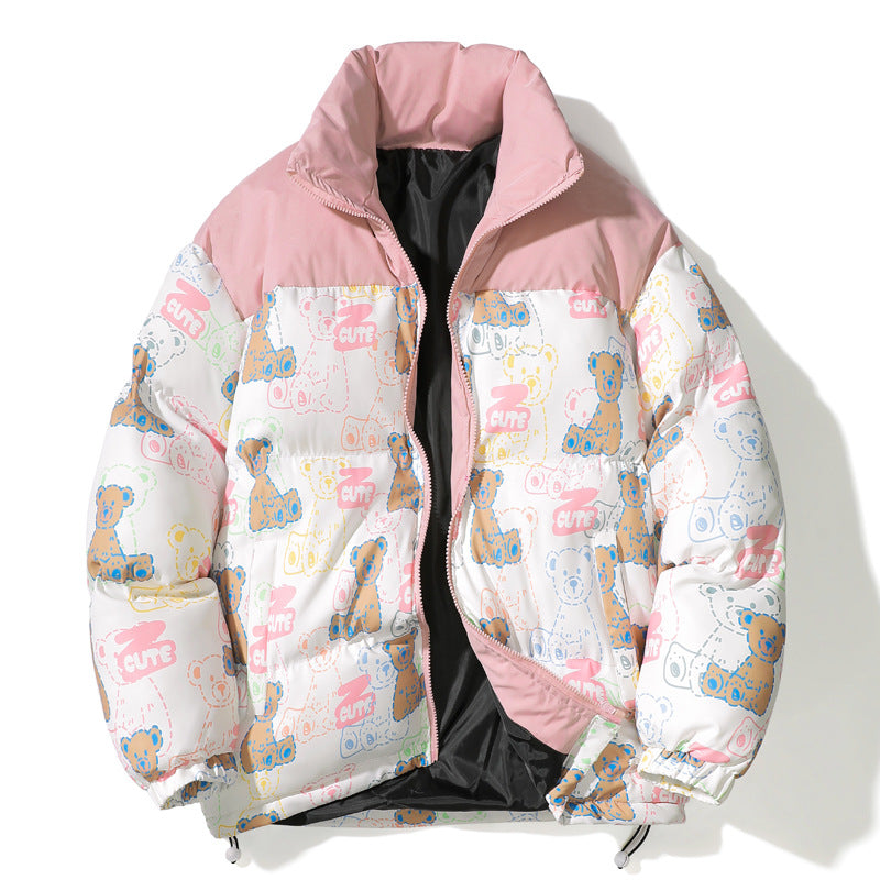 Unisex Gestepptes Teddy‑Print Pufferjacke mit hohem Kragen Shop Nory