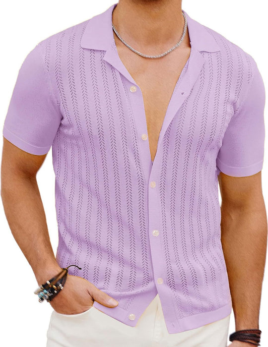 Herren Kurzarm Strickhemd mit strukturiertem Design