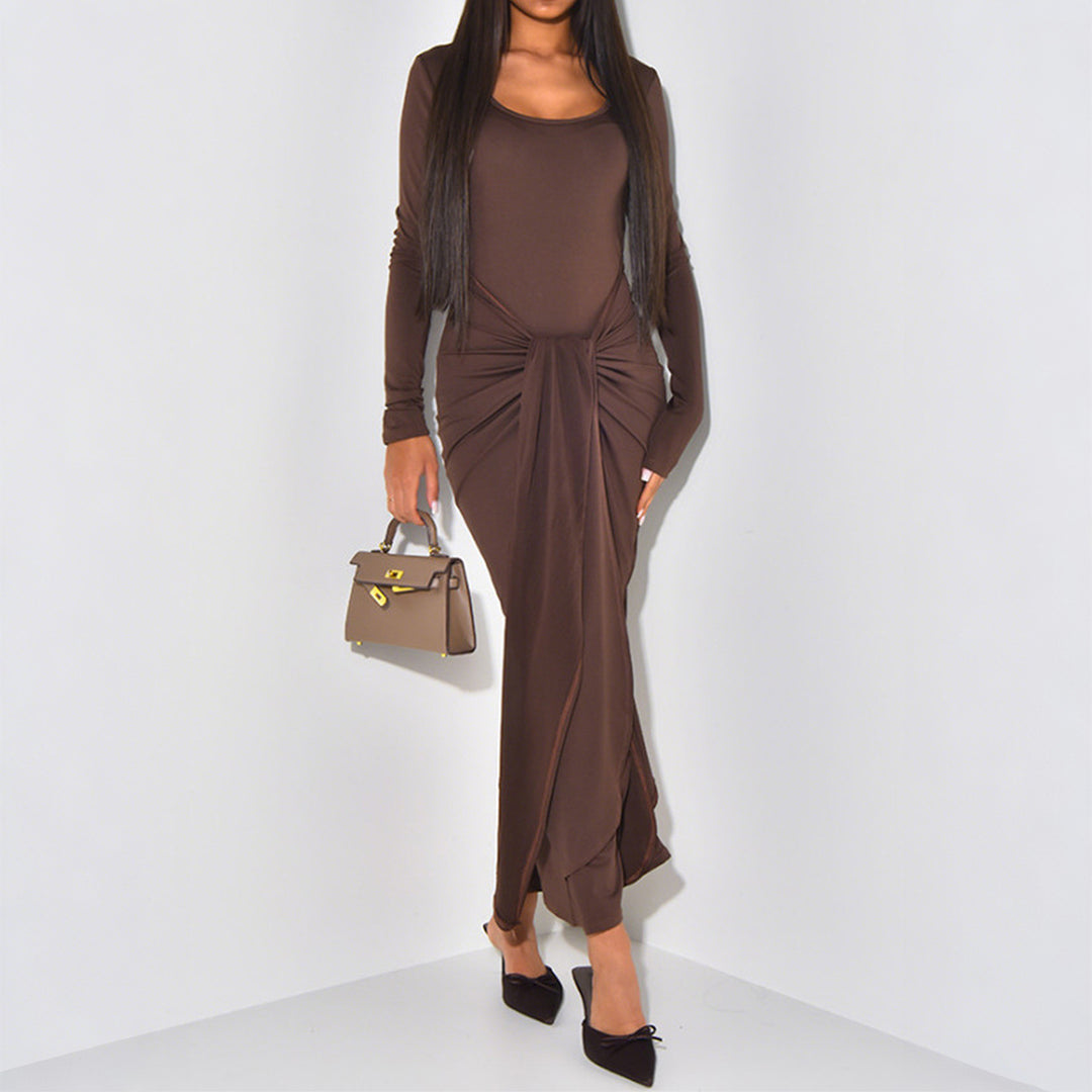 Damen nan gerafftes Maxikleid mit Knotenfront, figurbetonter Silhouette und seitlichem Schlitz Shop Nory