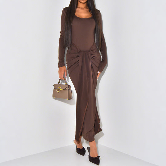 Damen nan gerafftes Maxikleid mit Knotenfront, figurbetonter Silhouette und seitlichem Schlitz Shop Nory