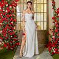 Damen Elegantes Abendkleid mit schulterfreien Ärmeln und hohem Beinschlitz