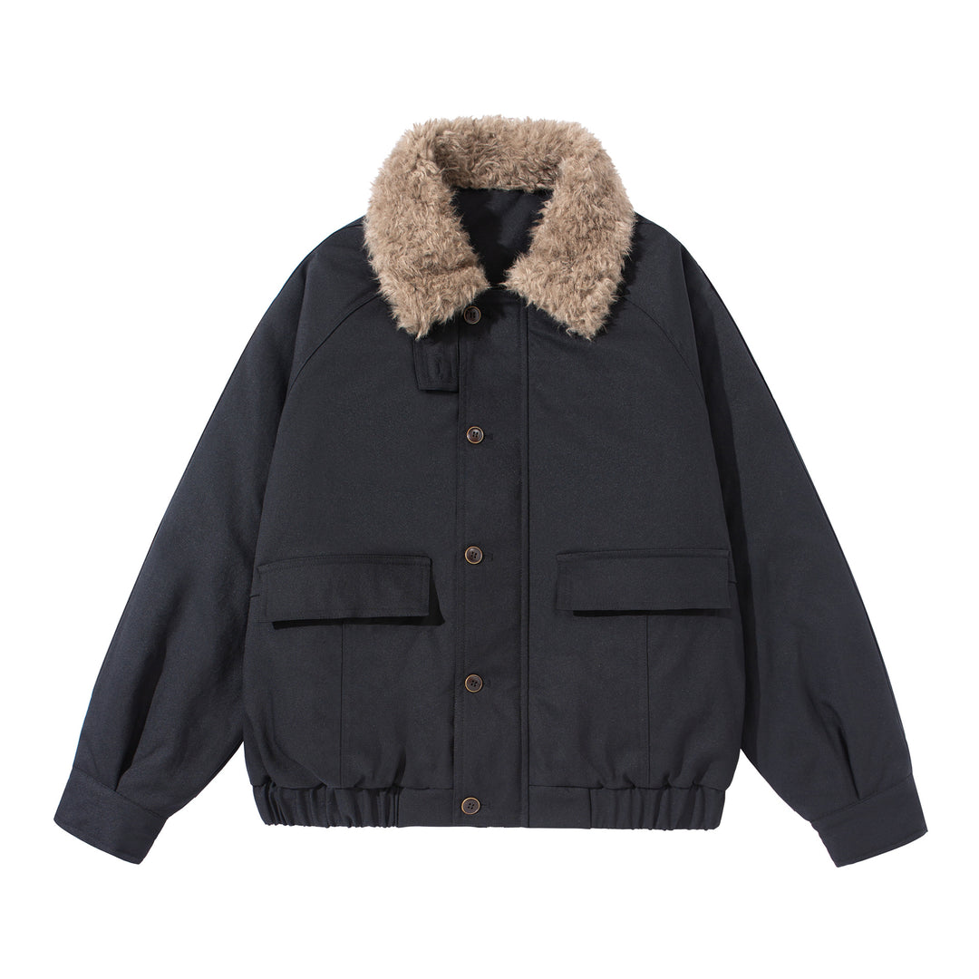 Unisex Boxy Isolationsblouson mit abnehmbarem Kunstfell-Drehkragen und Cargotaschen Shop Nory