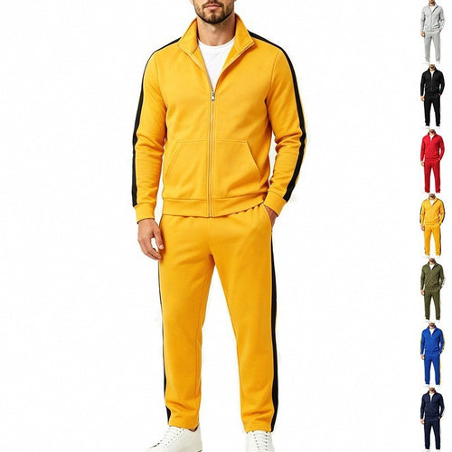 Herren Jogginganzug-Set aus French-Terry mit Stehkragen, Seitenstreifen und Reißverschlussjacke Shop Nory