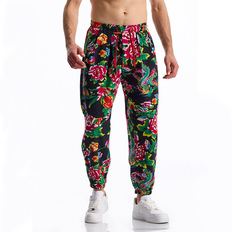 Herren lässige Haremshose mit buntem Blumenmuster und Gummizug