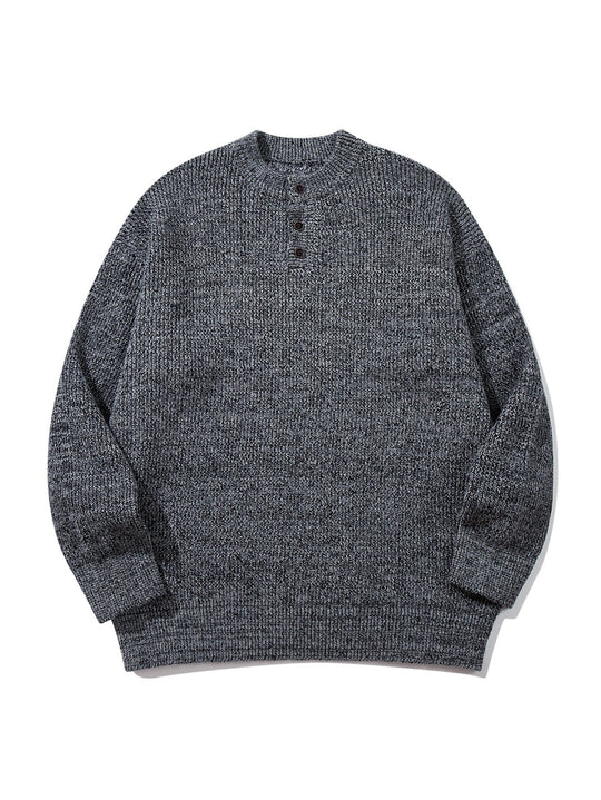 Herren Grobstrick-Henleypullover mit halber Knopfleiste und Rippbündchen Shop Nory