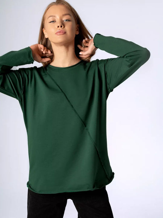 Damen Oversized Longsleeve mit schräger Naht und überschnittenen Schultern Shop Nory