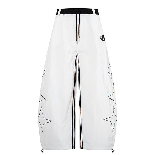 Damen Extraweite Palazzo-Hose mit Tunnelzugbund, seitlichem Sternprint und Kontrast-Reißverschluss Shop Nory