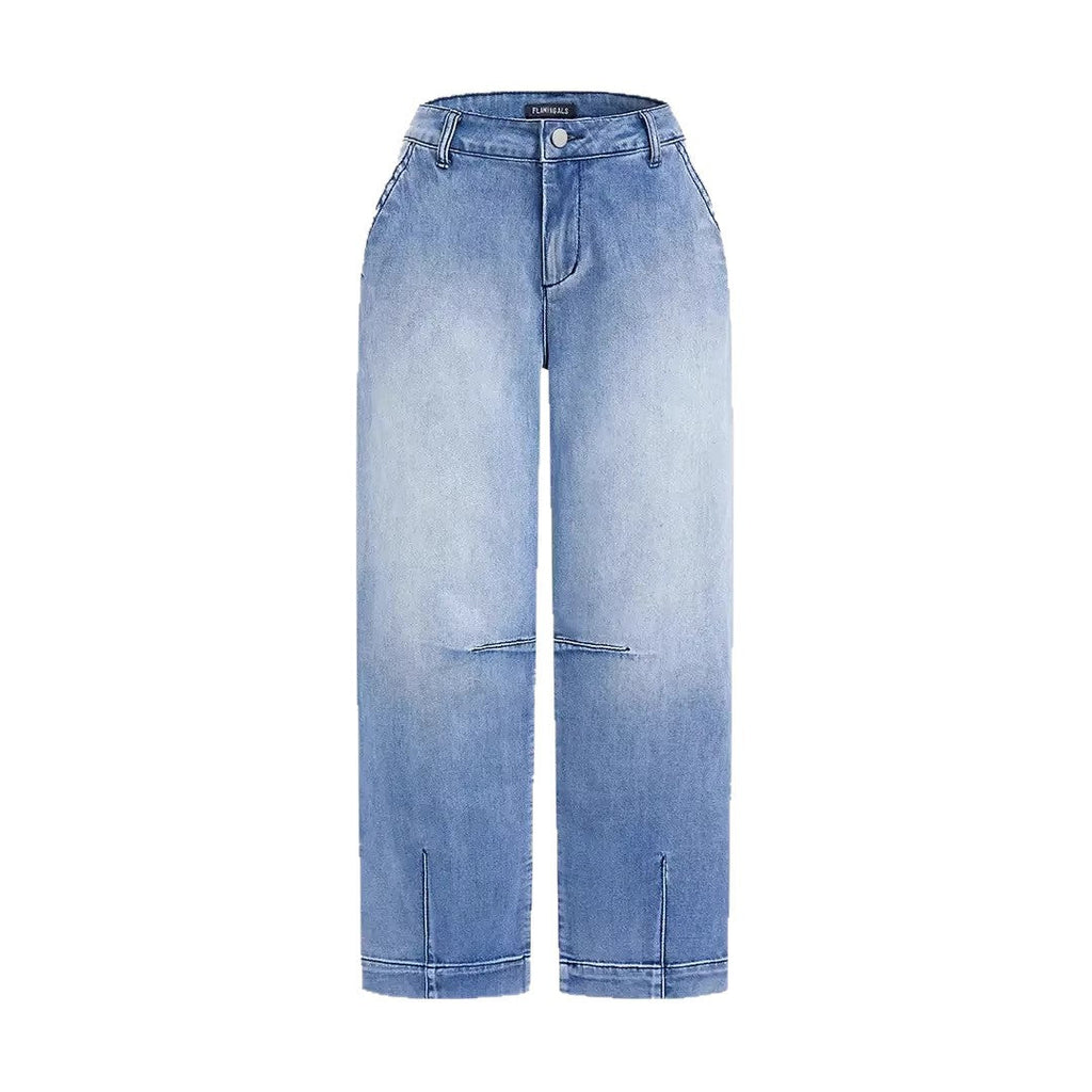 Damen lockere Jeans mit stylish cropped Schnitt und hohem Bund