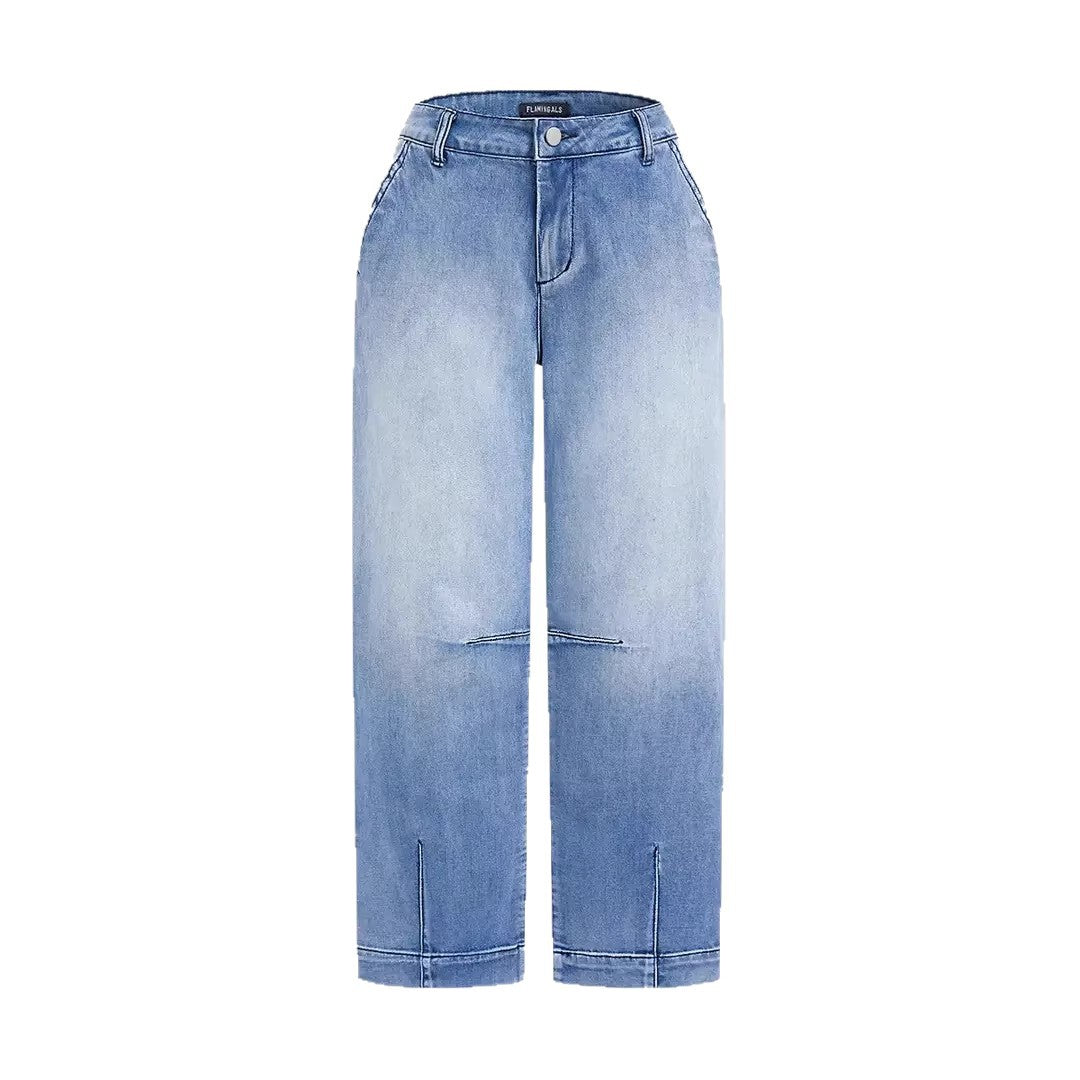 Damen lockere Jeans mit stylish cropped Schnitt und hohem Bund