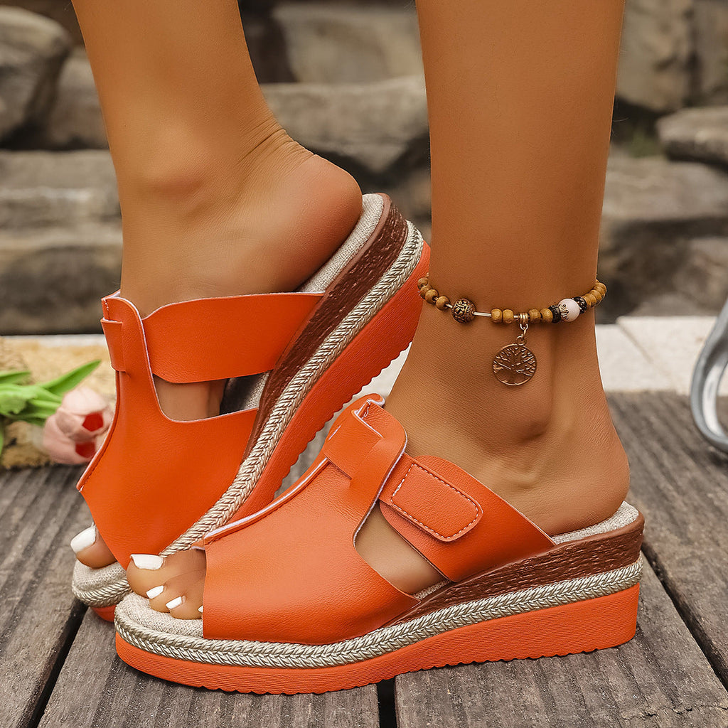 Damen komfortable Wedge-Pantoletten mit verstellbarem Riemendesign