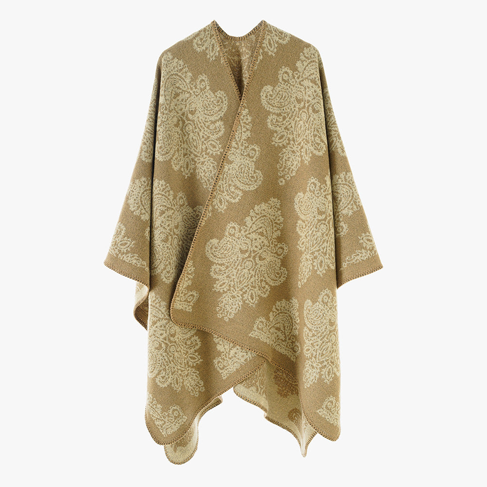 Damen Oversize-Wickelcape mit doppelseitigem Jacquard und asymmetrischem Zipfelsaum Shop Nory