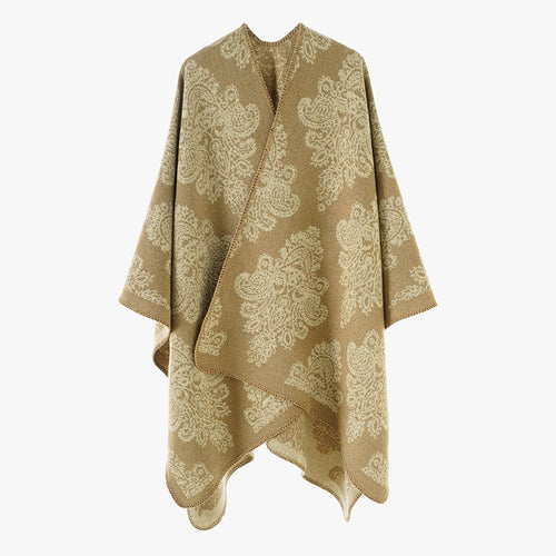 Damen Wollmix-Capeponcho mit beidseitigem Jacquard‑Paisley und kontrastierter Rollkante Shop Nory