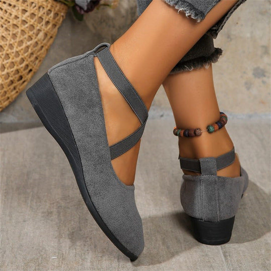 Damen elegante Wedge-Pantoletten mit überkreuzten Riemen und komfortablem Fußbett