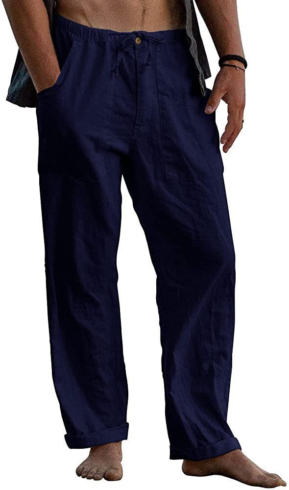 Herren Relaxed Fit Leinenhose mit elastischem Bund und praktischen Taschen