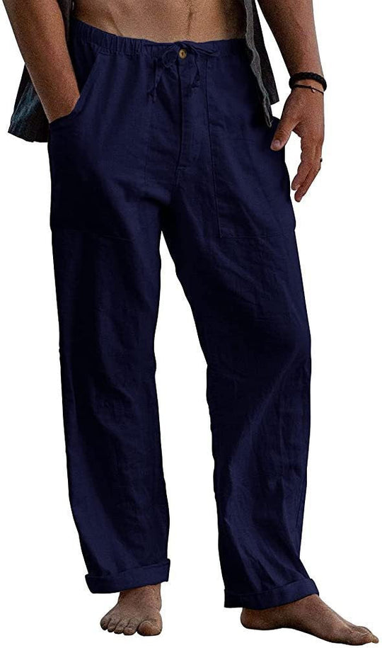 Herren Relaxed Fit Leinenhose mit elastischem Bund und praktischen Taschen