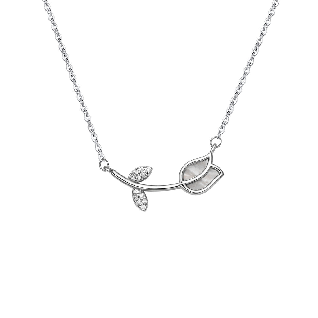 Damen Halskette mit floralen Details und funkelnden Zirkonia Shop Nory