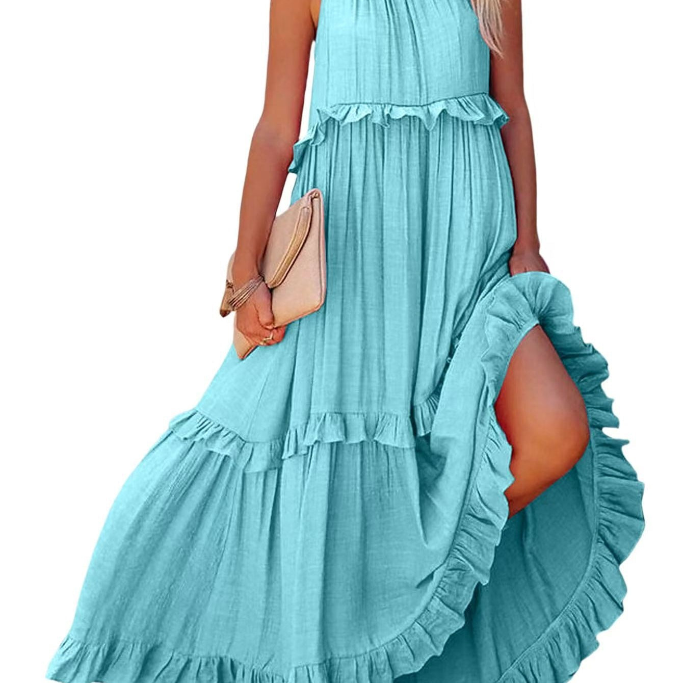 Damen Maxikleid mit Rüschendetails und luftiger Silhouette